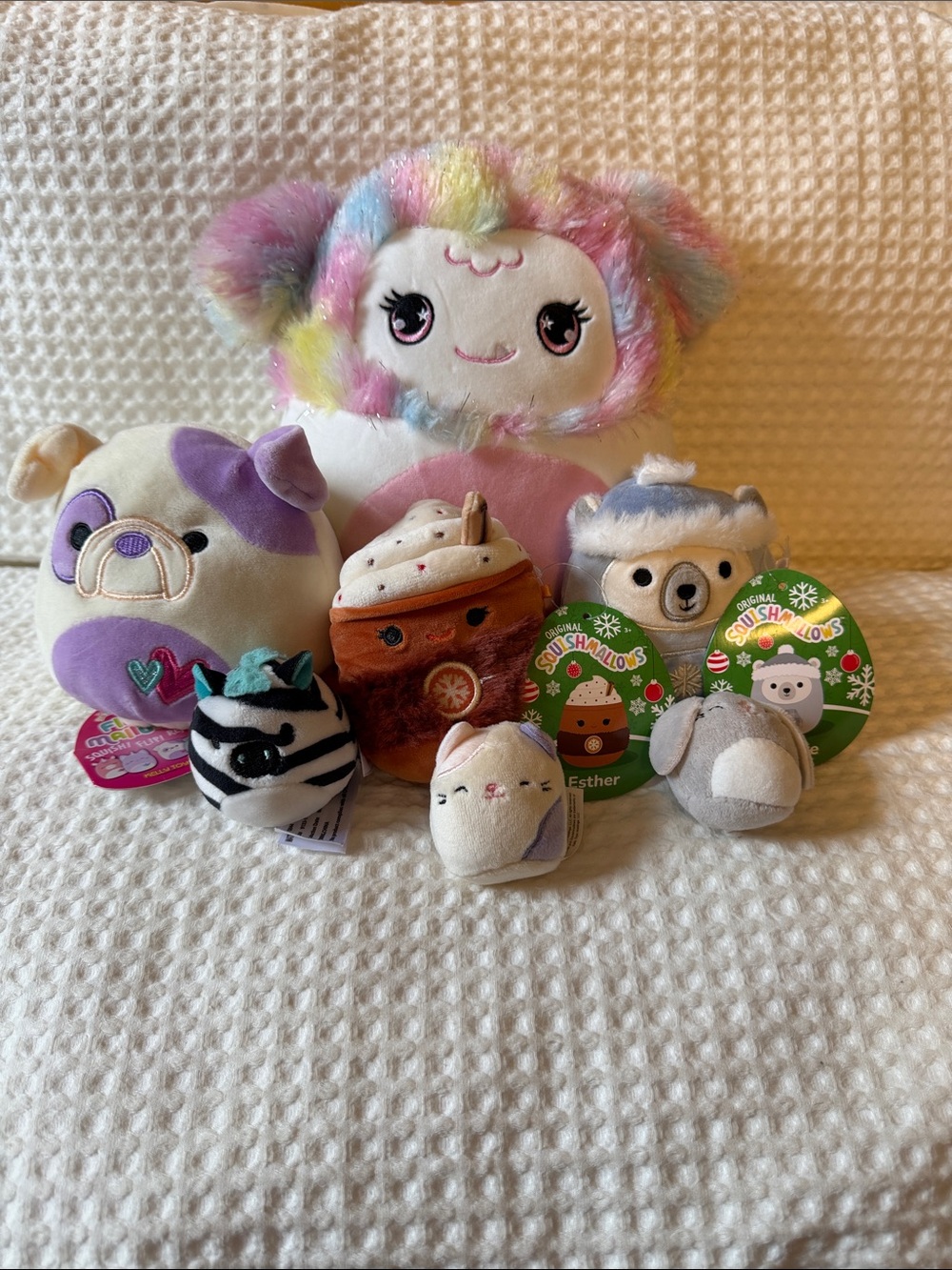 7 Assorted Squishmallows Plush Bundle - Pastel Rainbow & Neutral Tones